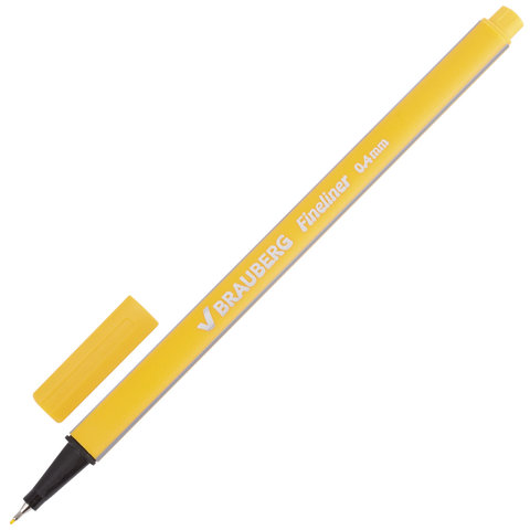 Ручка капиллярная (линер) BRAUBERG Aero, ЖЕЛТАЯ, трехгранная, металлический наконечник, линия письма 0,4 мм, 142248