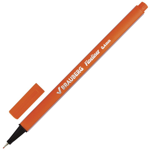 Ручка капиллярная (линер) BRAUBERG Aero, ОРАНЖЕВАЯ, трехгранная, металлический наконечник, линия письма 0,4 мм, 142249