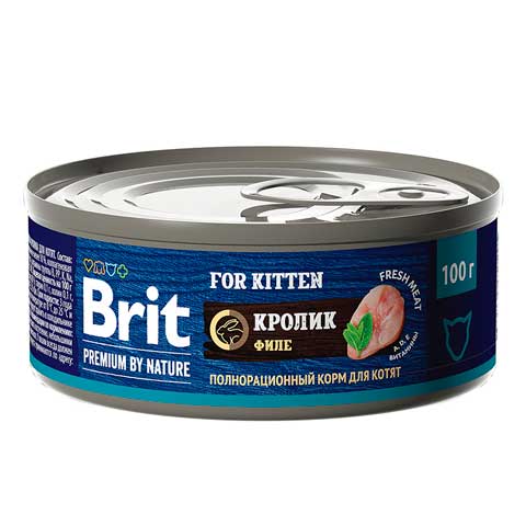 Брит Premium by Nature консервы с мясом кролика для котят, 100г, 5051205