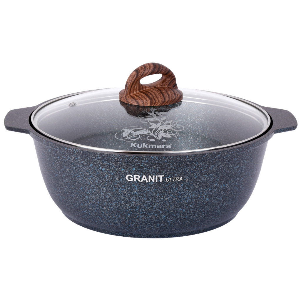 Кастрюля с антипригарным покрытием 4л, д29см "Granit Ultra", h11см, стеклянная жаропрочная крышка, ручка из термостойкого пластика, голубой гранит (Россия) - можно использовать металлические кухонные принадлежности