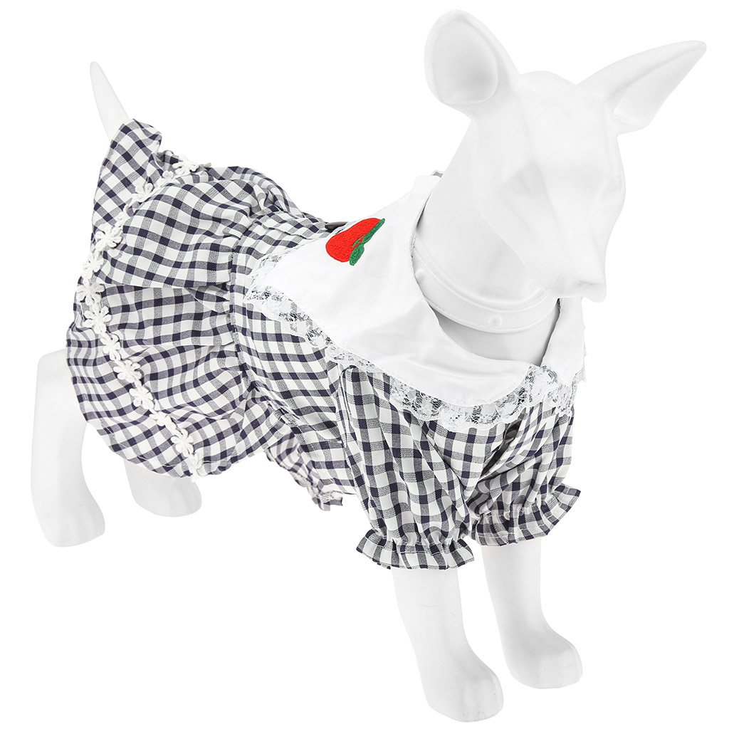 Одежда для собаки Pet toys "Платье" с вышивкой, с кружевом, на кнопках р-р S, длина спинки 20см/обхват груди 28см/обхват шеи 22см, цвет-синий, 100% полиэстер (Китай)