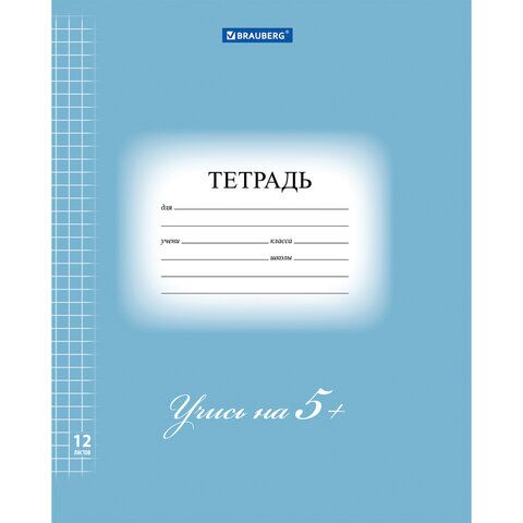 Тетрадь 12 л. BRAUBERG ЭКО 5-КА, клетка, обложка плотная мелованная бумага, СИНЯЯ, 104760