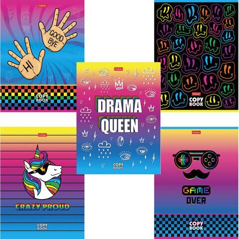 Тетрадь А5, 48 л., HATBER, скоба, клетка, обложка картон, CrazyColor (5 видов в спайке), 48Т5В1