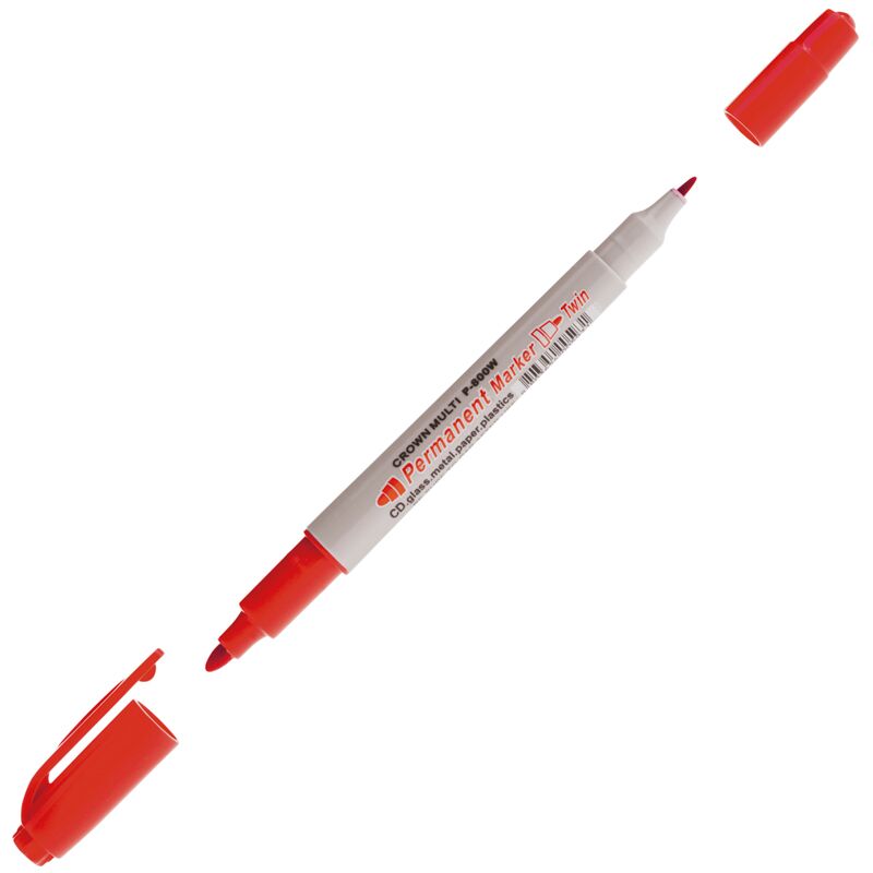 Маркер перм. двухсторонний Crown Multi Marker Twin красный, пулевидный, 2мм/1мм