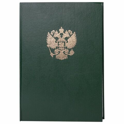 Книга учета 96 л., клетка, твердая, бумвинил, офсет, герб, А4 (200х290 мм), BRAUBERG, зеленая
