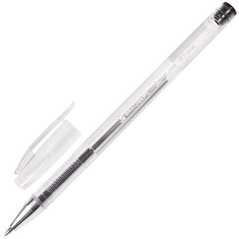 Ручка гелевая BRAUBERG Jet, ЧЕРНАЯ, корпус прозрачный, узел 0,5 мм, линия письма 0,35 мм, 141018