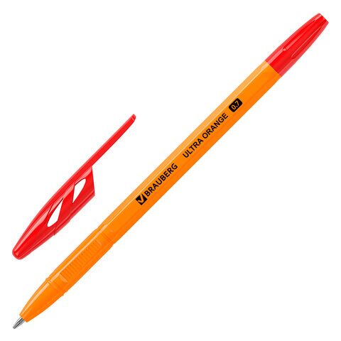 Ручка шариковая BRAUBERG ULTRA ORANGE, КРАСНАЯ, узел 0,7 мм, чернила ГЕРМАНИЯ, наконечник ШВЕЙЦАРИЯ, 143564