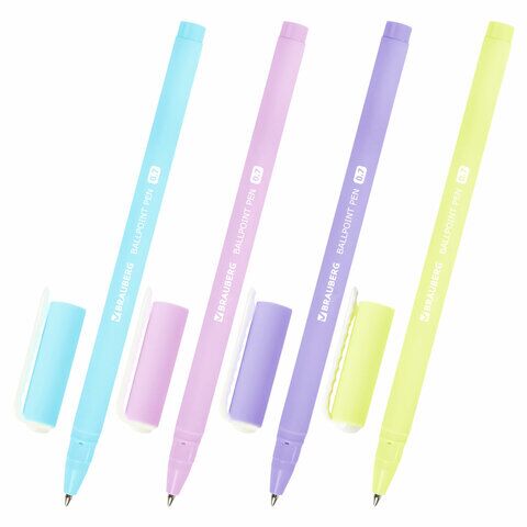 Ручка шариковая BRAUBERG SOFT TOUCH STICK PASTEL СИНЯЯ, мягкое покрытие, корпус ассорти, узел 0,7 мм, 143698