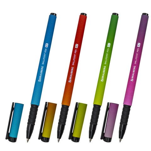 Ручка шариковая BRAUBERG SOFT TOUCH GRIP GRADIENT NEON, СИНЯЯ, мягкое покрытие, ассорти, узел 0,7 мм, 143710