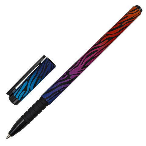 Ручка шариковая BRAUBERG SOFT TOUCH GRIP NEON ZEBRA, СИНЯЯ, мягкое покрытие, узел 0,7 мм, 143721