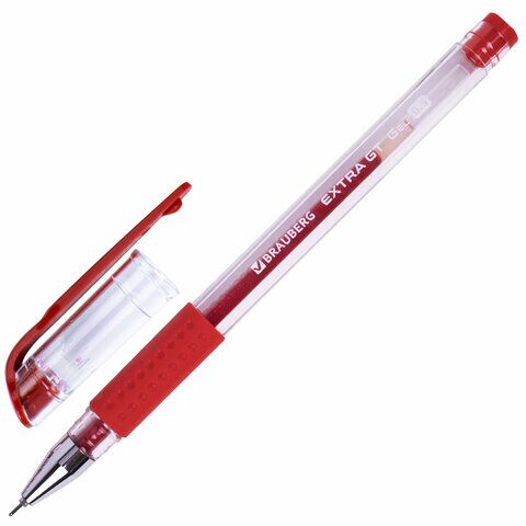 Ручка гелевая BRAUBERG EXTRA GT NEEDLE, КРАСНАЯ, игольчатый узел 0,5 мм, линия 0,35 мм, 143921