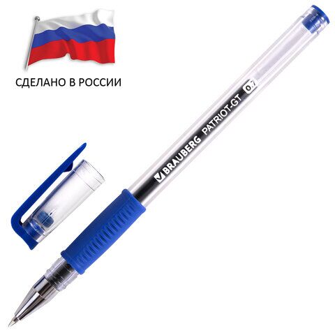 Ручка гелевая BRAUBERG PATRIOT-GT, СИНЯЯ, корпус прозрачный, узел 0,7 мм, линия письма 0,4 мм, 143959
