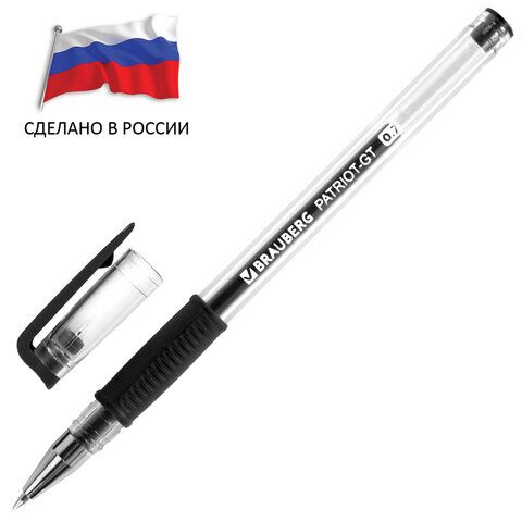 Ручка гелевая BRAUBERG PATRIOT-GT, ЧЕРНАЯ, корпус прозрачный, узел 0,7 мм, линия письма 0,4 мм, 143960