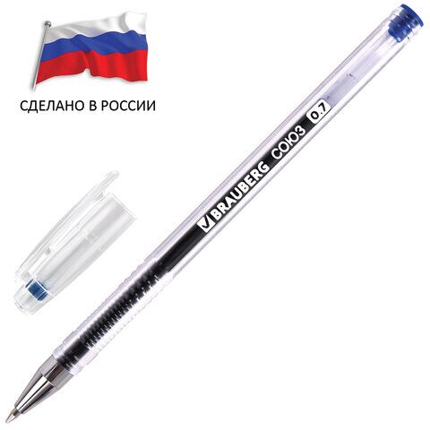 Ручка гелевая BRAUBERG СОЮЗ, СИНЯЯ, корпус прозрачный, узел 0,7 мм, линия письма 0,5 мм, 143962