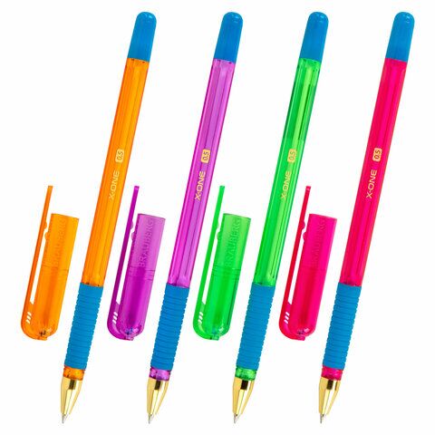 Ручка шарик. BRAUBERG "X-ONE NEON", СИНЯЯ, корпус ассорти, узел 0,5 мм, линия письма 0,35 мм, 143987