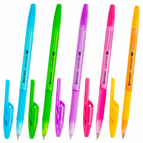 Ручка шарик. BRAUBERG ULTRA GT NEON, СИНЯЯ, корпус ассорти, линия 0,35 мм, 144054