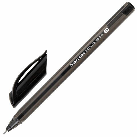 Ручка гелевая BRAUBERG Extra Glide Gel, ЧЕРНАЯ, трехгранная, игольчатый наконечник 0,7 мм, линия 0,5 мм, 144077