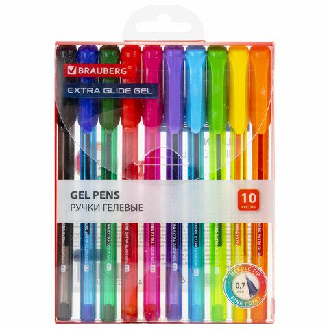 Ручки гелевые 10цв BRAUBERG "Extra Glide Gel" трехгранные, 0,7 мм, линия 0,5 мм, 144079