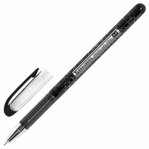 Ручка гелевая BRAUBERG Profi-Gel PRO, ЧЕРНАЯ, линия письма 0,4 мм, игольчатый наконечник 0,5 мм, печать на корпусе, 144124