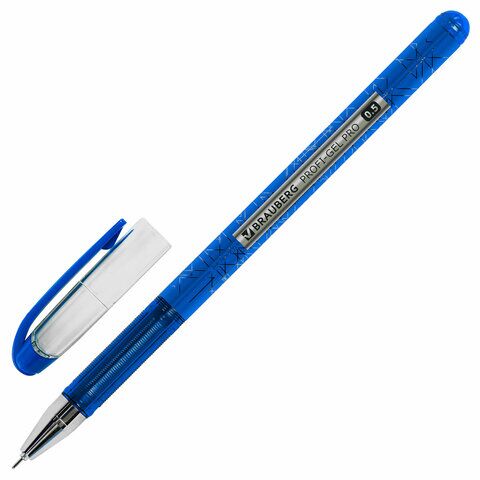 Ручка гелевая BRAUBERG Profi-Gel PRO, СИНЯЯ, линия письма 0,4 мм, игольчатый наконечник 0,5 мм, печать на корпусе, 144125