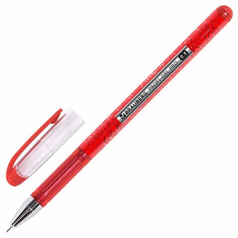Ручка гелевая BRAUBERG Profi-Gel PRO, КРАСНАЯ, линия письма 0,4 мм, игольчатый наконечник 0,5 мм, печать на корпусе, 144126
