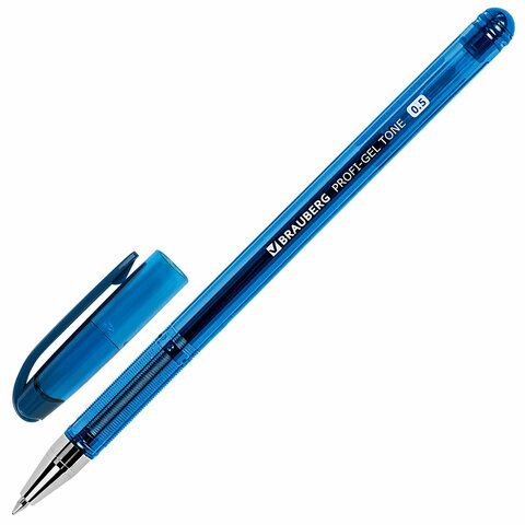 Ручка гелевая BRAUBERG Profi-Gel TONE, СИНЯЯ, линия письма 0,4 мм, стандартный наконечник 0,5 мм, тонированный корпус, 144128