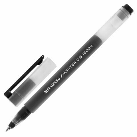 Ручка гелевая BRAUBERG X-WRITER 1800, УВЕЛИЧЕННАЯ ДЛИНА ПИСЬМА 1 800 м, ЧЕРНАЯ, стандартный узел 0,5 мм, 144135