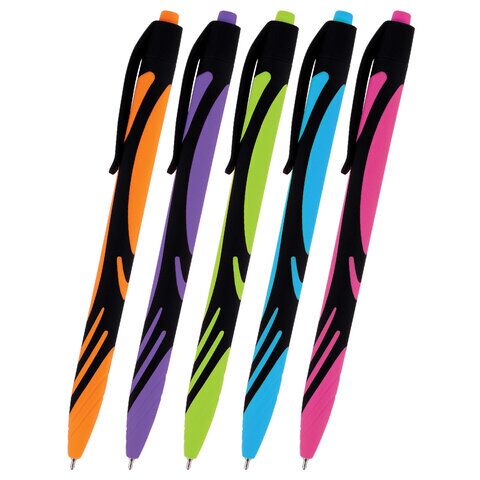 Ручка шарик. автомат. BRAUBERG ULTRA COLOR NEON, soft-touch, СИНЯЯ, пишущий узел 0,7 мм, линия письма 0,35 мм, 144203