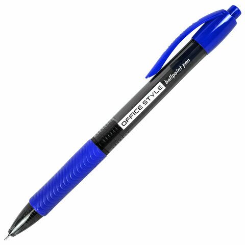 Ручка шариковая автоматическая с грипом BRAUBERG OFFICE STYLE, СИНЯЯ, игольчатый наконечник 0,7мм, линия 0,35мм, тонированный корпус