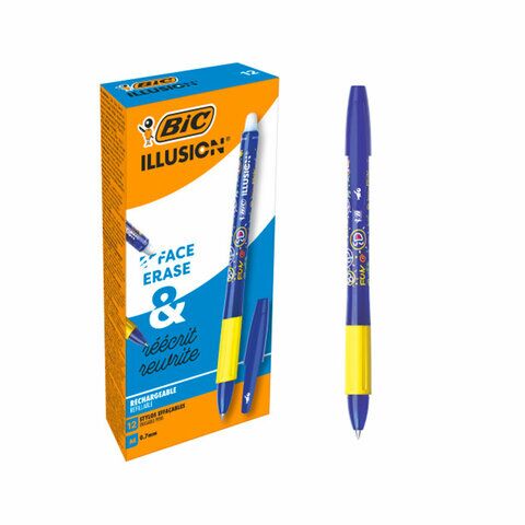 Ручка гелевая с грипом BIC "Gelocity Illusion", СИНЯЯ, стираемая корпус синий, линия 0,3 мм, 516518