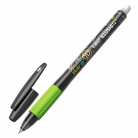 Ручка гелевая с грипом BIC "Gelocity Illusion", ЧЕРНАЯ, стираемая корпус черный, линия 0,3 мм, 516523