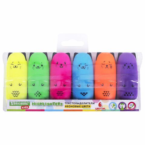 Текстовыделители мини 6цв BRAUBERG KIDS CUTE CATS NEON 1-5мм, 152435