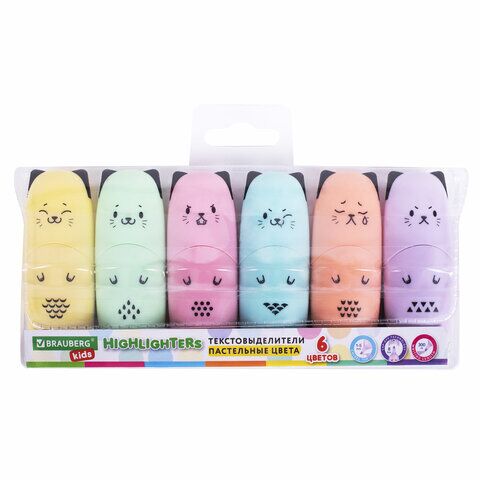 Текстовыделители мини 6цв BRAUBERG KIDS CUTE CATS PASTEL 1-5мм, 152436