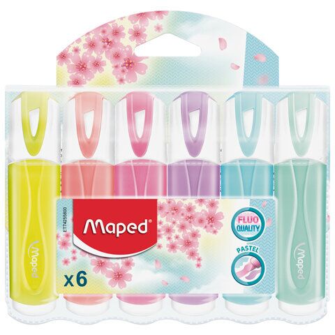 Текстовыделители MAPED 6 шт., АССОРТИ, FLUO PEP'S Pastel 1-5мм, 742558