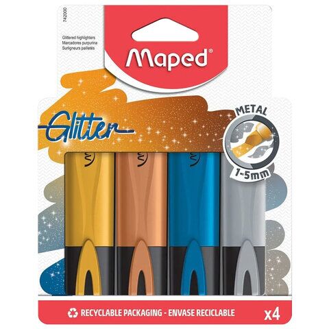 Текстовыделители MAPED FLUO PEP'S Glitter 4шт. 1-5мм, с блестками 742000
