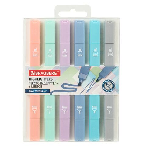 Текстовыделители 6цв 2-х стр BRAUBERG Macaroon 1-5мм, паст