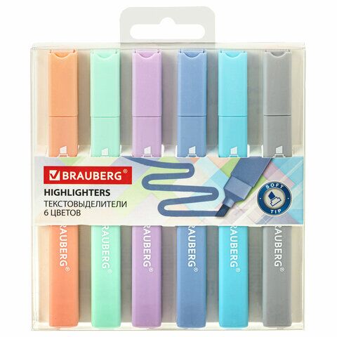 Текстовыделители 6цв BRAUBERG Macaroon 1-5мм, паст