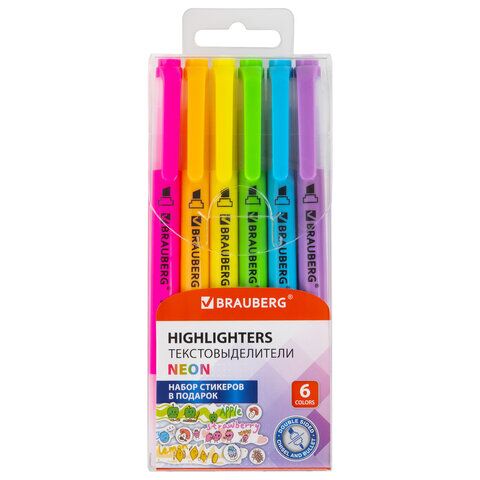 Текстовыделители 6цв 2-х стр BRAUBERG TWIN NEON 1-5мм,