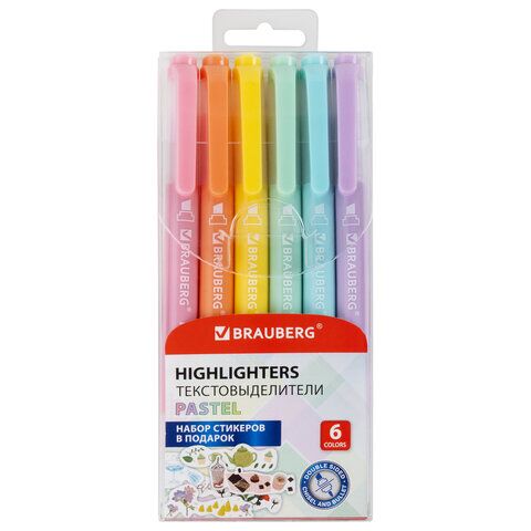 Текстовыделители 6цв 2-х стр BRAUBERG TWIN PASTEL 1-5мм, 152518