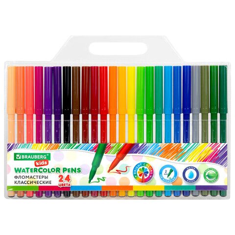 Фломастеры 24цв BRAUBERG KIDS КЛАССИЧЕСКИЕ вентилируемый колпачок, ПВХ-упаковка, 152602