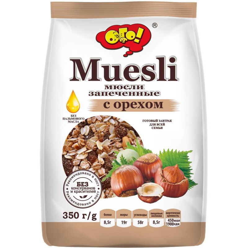 Мюсли ОГО! запечен. с орехом, 350г