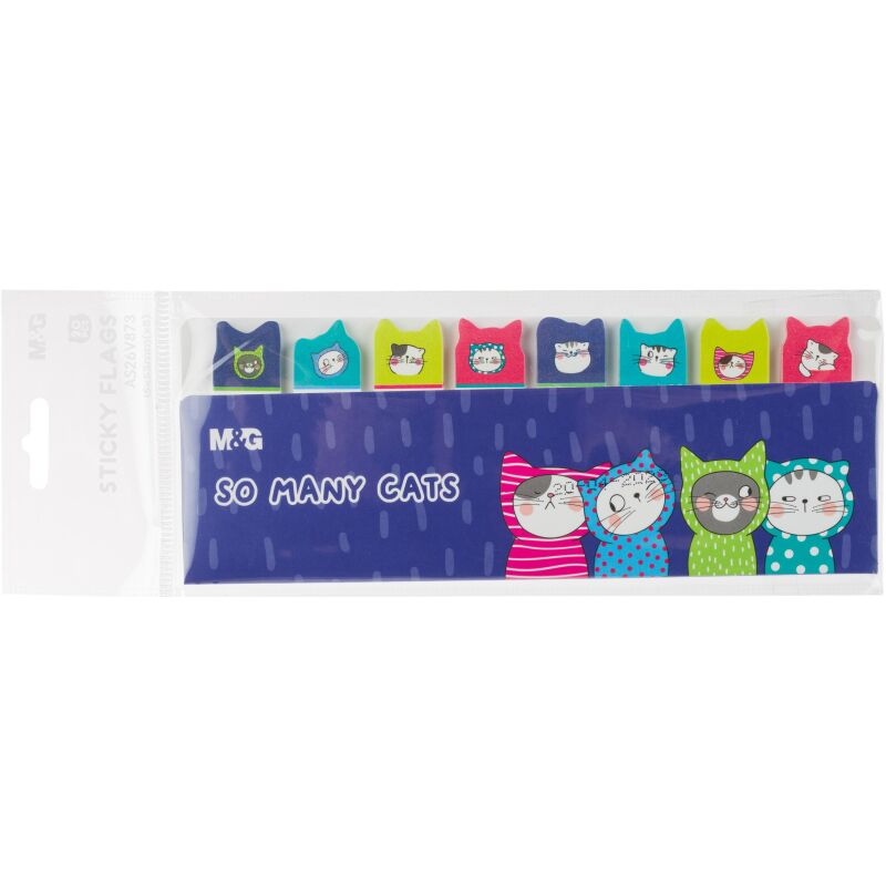 Клейкие закладки бумажные M&G So Many Cats, 8 бл по 20 л, принт, 15x53 мм