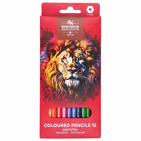 Карандаши 12цв KOH-I-NOOR "RED LION" шестигранные, 2,8 мм, натуральное дерево, 3552/12, 3552012063KS