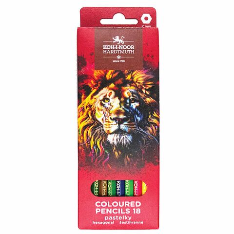 Карандаши 18цв KOH-I-NOOR "RED LION" шестигранные, 2,8 мм, натуральное дерево, 3553/18, 3553018063KS