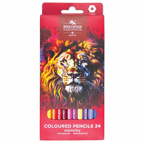 Карандаши 24цв KOH-I-NOOR "RED LION" шестигранные, 2,8 мм, натуральное дерево, 3554/24, 3554024063KS