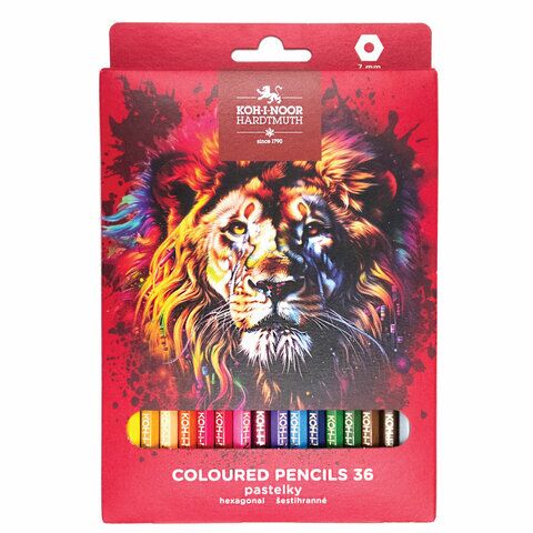 Карандаши 36цв KOH-I-NOOR "RED LION" шестигранные, 2,8 мм, натуральное дерево, 3555/36, 3555036063KS