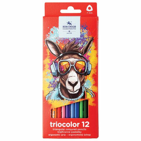 Карандаши 12цв KOH-I-NOOR "DONKEY" трехгранные, 3,2 мм, натуральное дерево, 3132/12, 3132012013KS
