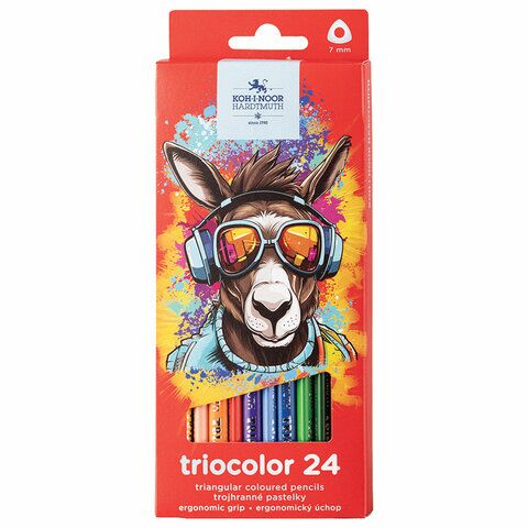 Карандаши 24цв KOH-I-NOOR "DONKEY" трехгранные, 3,2 мм, натуральное дерево, 3134/24, 3134024013KS