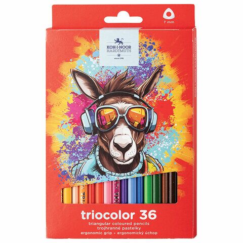 Карандаши 36цв KOH-I-NOOR "DONKEY" трехгранные, 3,2 мм, натуральное дерево, 3135/36, 3135036013KS