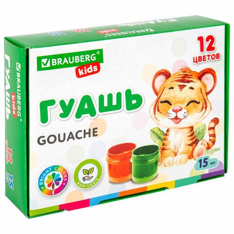 Гуашь 12цв 15мл BRAUBERG KIDS